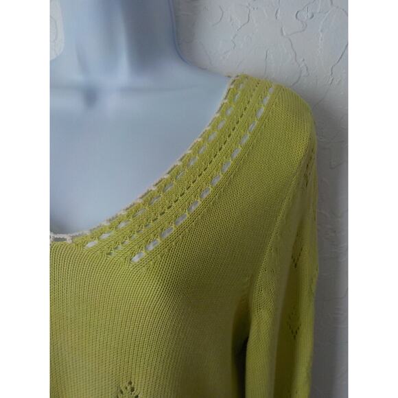 Sigrid Olsen Green Silk Knit V-Neck Sweater Crochet n Ribbon Accent Women Small - Picture 4 of 12